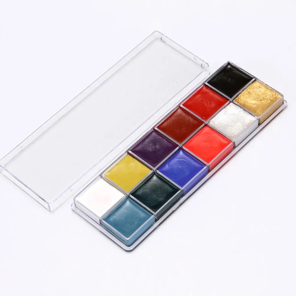 12 Non- Oil Based Cosmetics with 10pcs Painting Brush for Christmas Party Fancy Dress Makeup