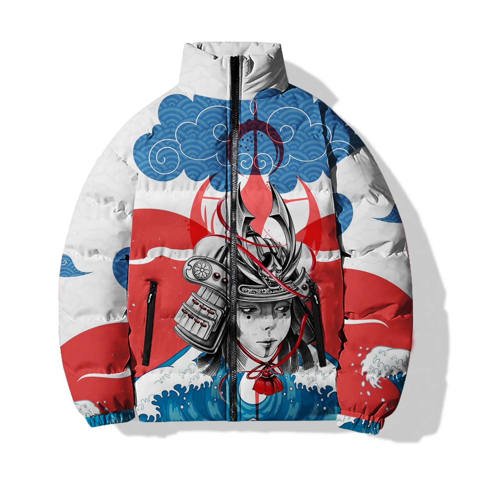 Men\'s Winter Casual Cotton Clothing Japanese Female Samurai Printed Cotton Clothing Coat Harajuku Streetwear Jackets Man Coats