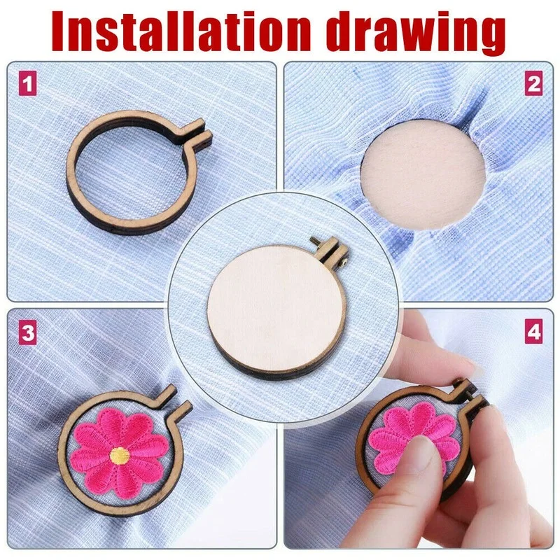 10 Pcs/set Wooden Mini Embroidery Hoop Ring Cross Stitch Frame Handmade Pendant Crafts Embroidery Circle Sewing Kit