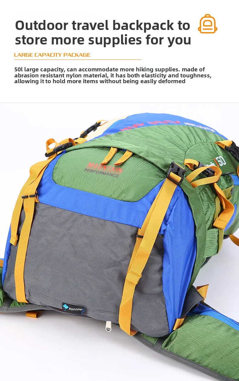 50L Wasserdichter Reiserucksack für Damen, Camping-, Wander-, Laptop-Tagesrucksack, Trekking- und Kletterrucksack für Herren, Wanderzubehör – Detail 12
