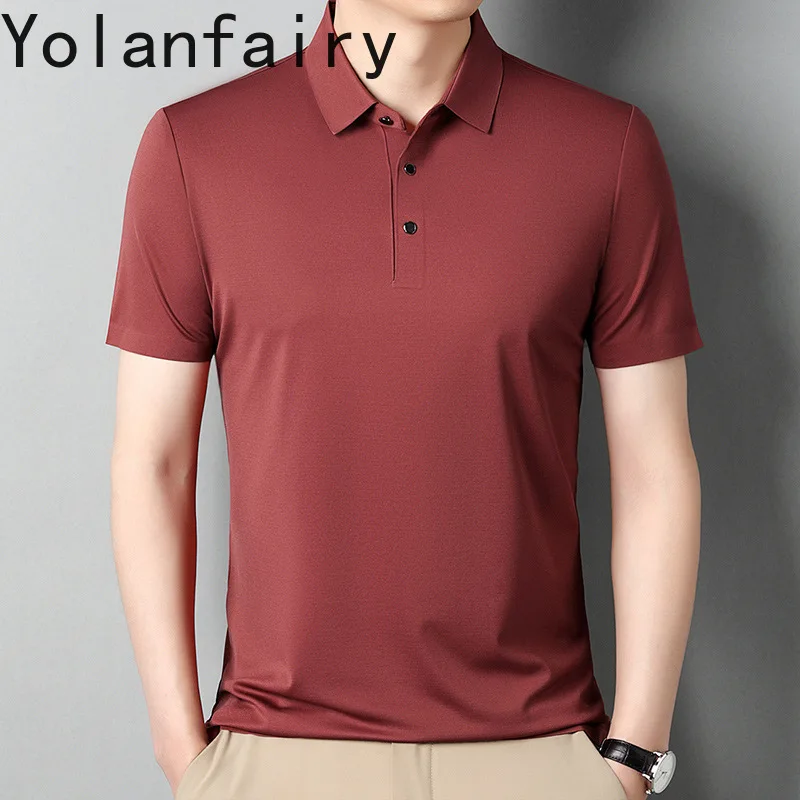 YOLANFAIRY 9.9% Mulberry Silk Short Sleeve T Shirt Men Polo Shirts Mens T Shirt Men Clothes Summer Tops Футболки Чоловічі 2024