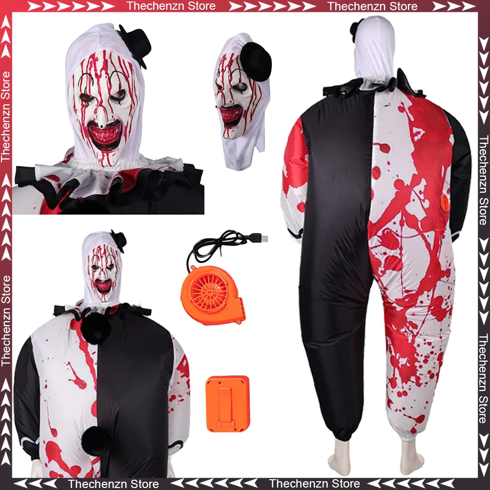 

Fancy Dress Terrifier Art Clown Cosplay For Men Inflatable Costume Blow Up Clothing Horror Movie Costume Adult Man Party Outfits