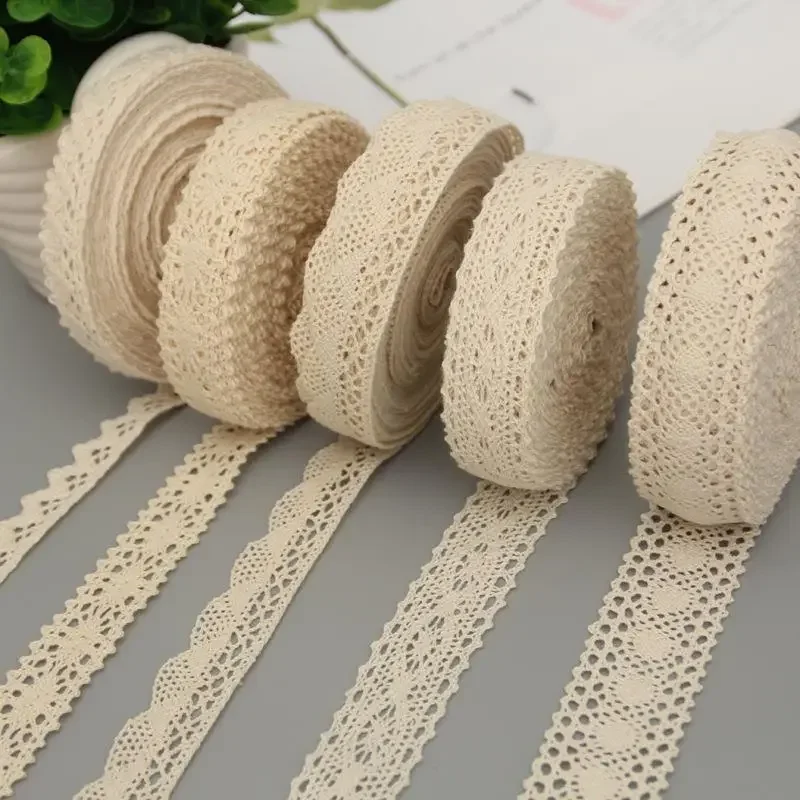 5 Yards Cotton Lace Trim Ribbon Beige for Sewing Patchwork Cotton Crocheted Lace DIY Apparel Dress Sewing Fabric