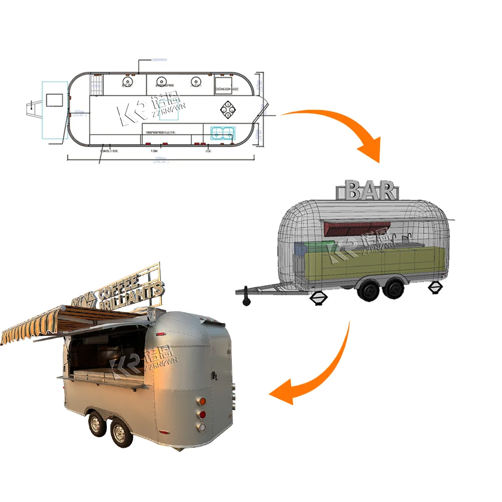 شاحنة طعام صغيرة بائع الشوارع عربة طعام متنقلة للمطبخ والقهوة والطعام والبيتزا ومقطورة شاحنات هوت دوج للطعام
