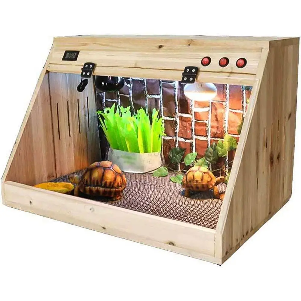 

Acrylic Reptile Habitat with Wooden Base, Turtle Tank, 60x40x40cm Brown Enclosure