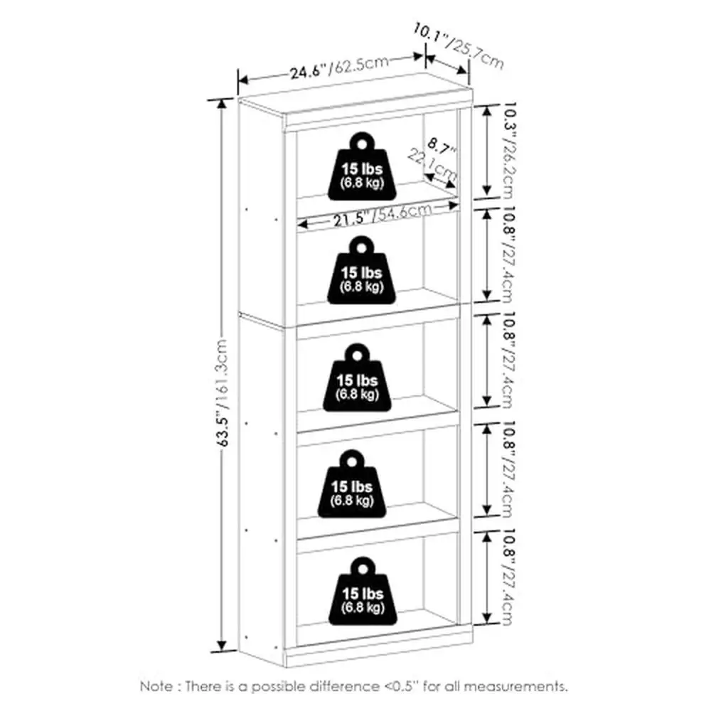 Estantería abierta de madera de 5 niveles para el hogar, oficina, dormitorio, cocina, sala de estar, almacenamiento, ahorro de espacio, sistema de estantería ligero y duradero