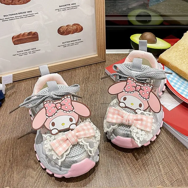 

Kawaii My Melody Sanrio студенческие удобные кроссовки с милыми героями мультфильмов, детские противоскользящие кроссовки, обувь на плоской подошве, подарок для детей