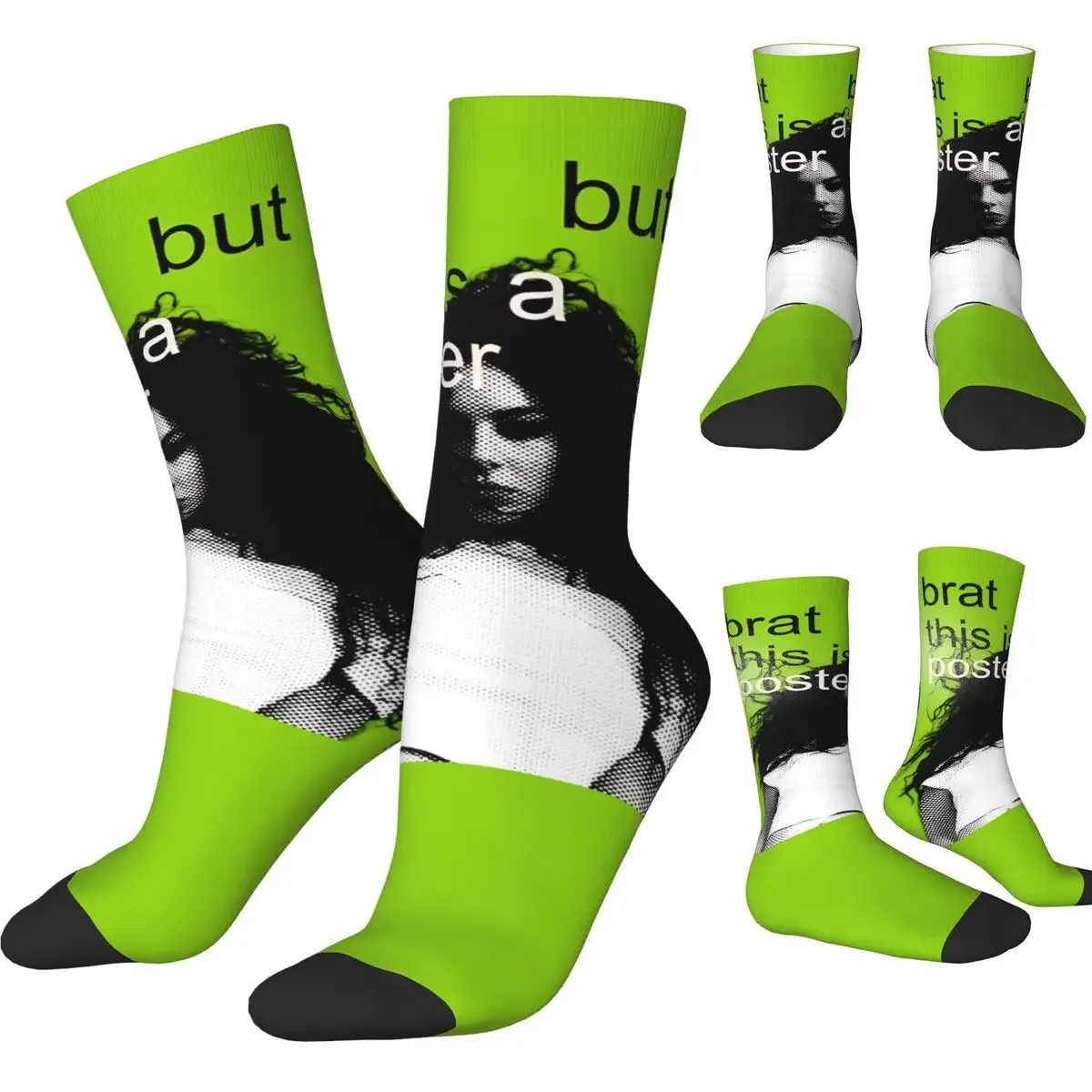 Charli XCX Brat Socks Novelty Stockings Adults Men High Quality Running Sports Socks Autumn Pattern Anti Bacterial Socks