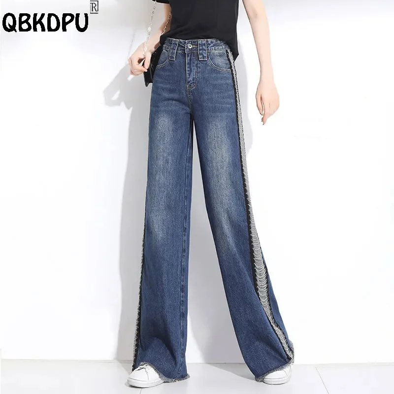 Fashion Wash Wide Leg Jeans Design Tassel High Waist Baggy Denim Pants Oversize 34 Vintage Jean Trousers Office Lady Vaqueros