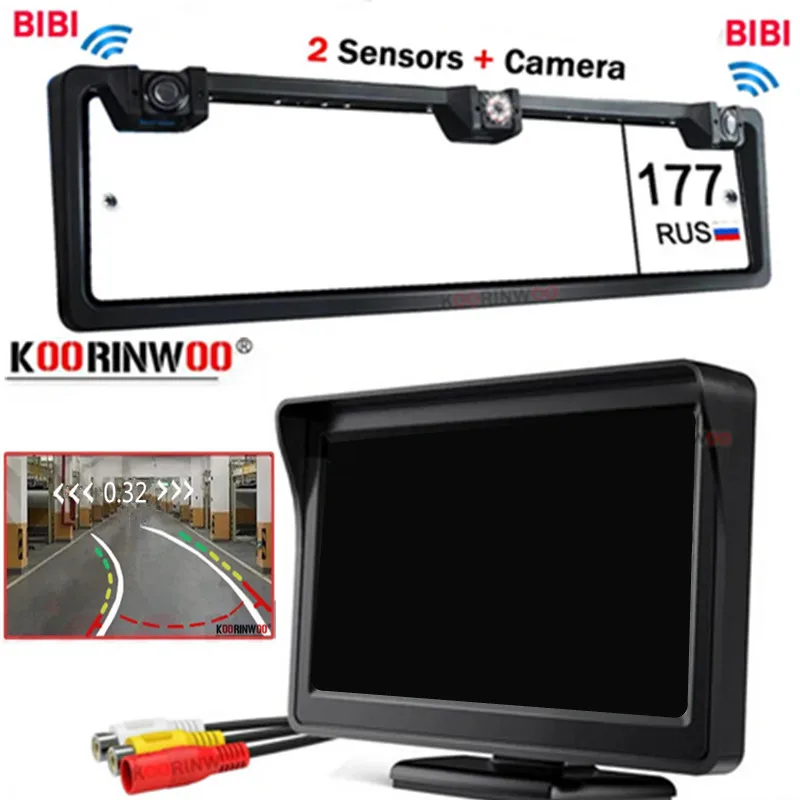 Koorinwoo No Drill Car License Number Plate Frame Smart System For Cars Parktronic Parking Sensors LED Lights Camera with Screen