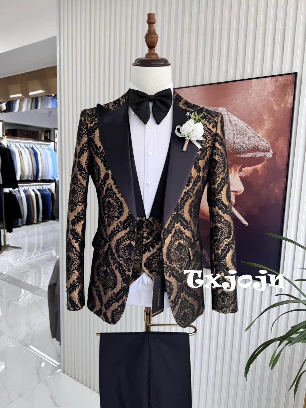 

New Arrival Elegant Jacquard Men's Suit Set 3 Pieces Banquet Party Wear S-3XL Peak Lapel Slim Fit Suits For Men Dancing Wear