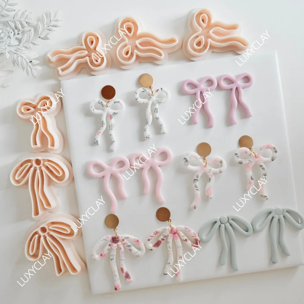 2pcs/set Bow Dangle Polymer Clay Cutters, Valentine's Day Clay Molds for Earring Jewelry Making, Cute Bowknot Clay Cutting Molds