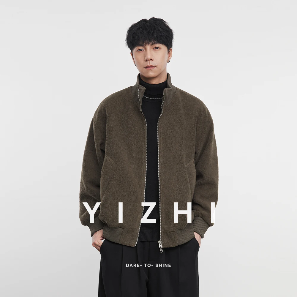 

Fashion Men's Casual Full Zip Stand - Collar Teddy Jacket 2025 Winter New Fleece Outerwear Comfortable Soft Long Sleeve Coat Top