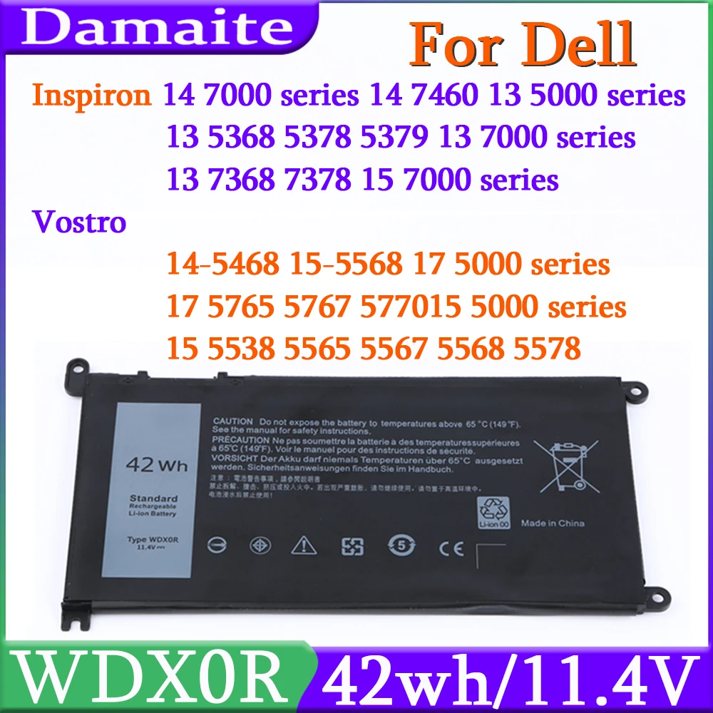 NEW WDX0R Laptop Battery For DELL Vostro 5468 5471 5568 Inspiron 17 5770 5767 5765 15 5584 5567 7560 P66F 3189 3583 5538 42WH