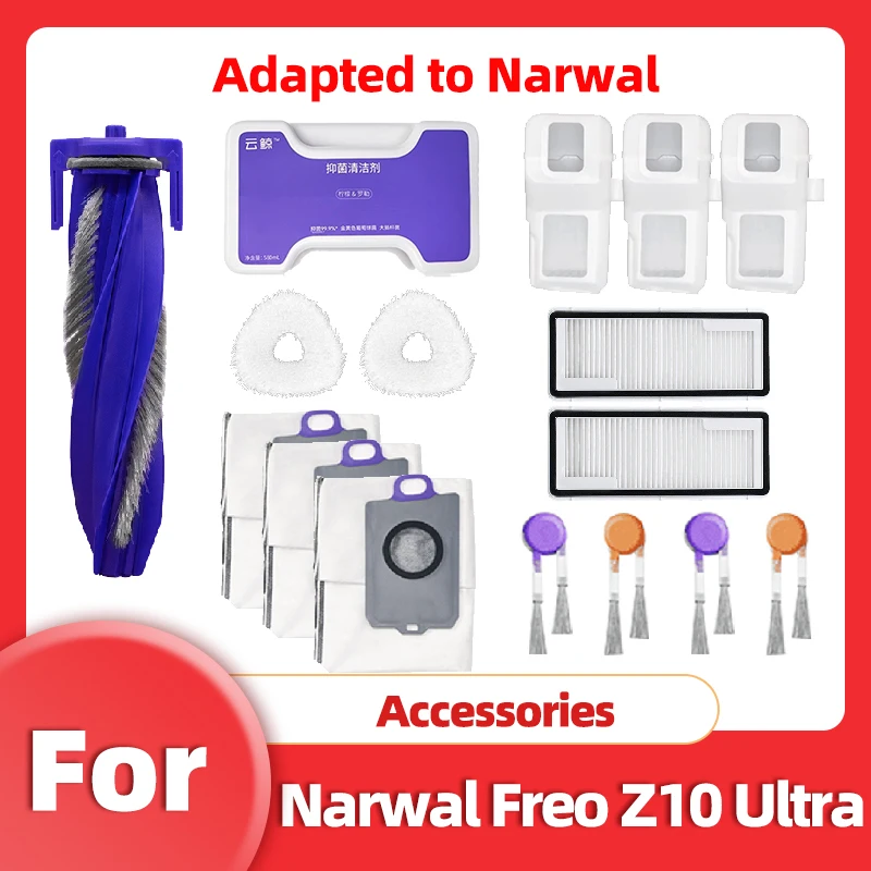 

For 나르왈 프레오 Z10 울트라 스마트 AI 올인원 로봇청소기 Narwal Freo Z10 Ultra Main Roller Side Brush Hepa Filter Mop Cloth Dust Bag Accessories