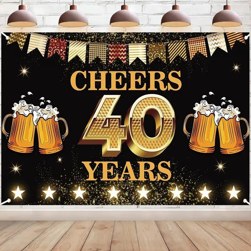 Cheers to 40 Years Decoration Backdrop Banner Gold Black Photography Background Happy 40th Birthday Anniversary Party Supplies