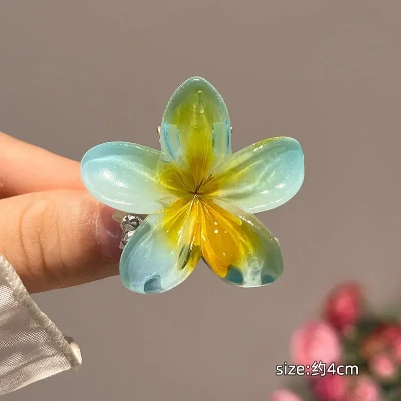 4/8 cm mehrfarbiges Blumen-Haar-Accessoire-Set mit Farbverlauf, Strand-Stil, Haarnadeln, Blumen-Klauen-Clip, Sommer-Blumen-Haarnadeln im hawaiianischen Stil – Detail 4