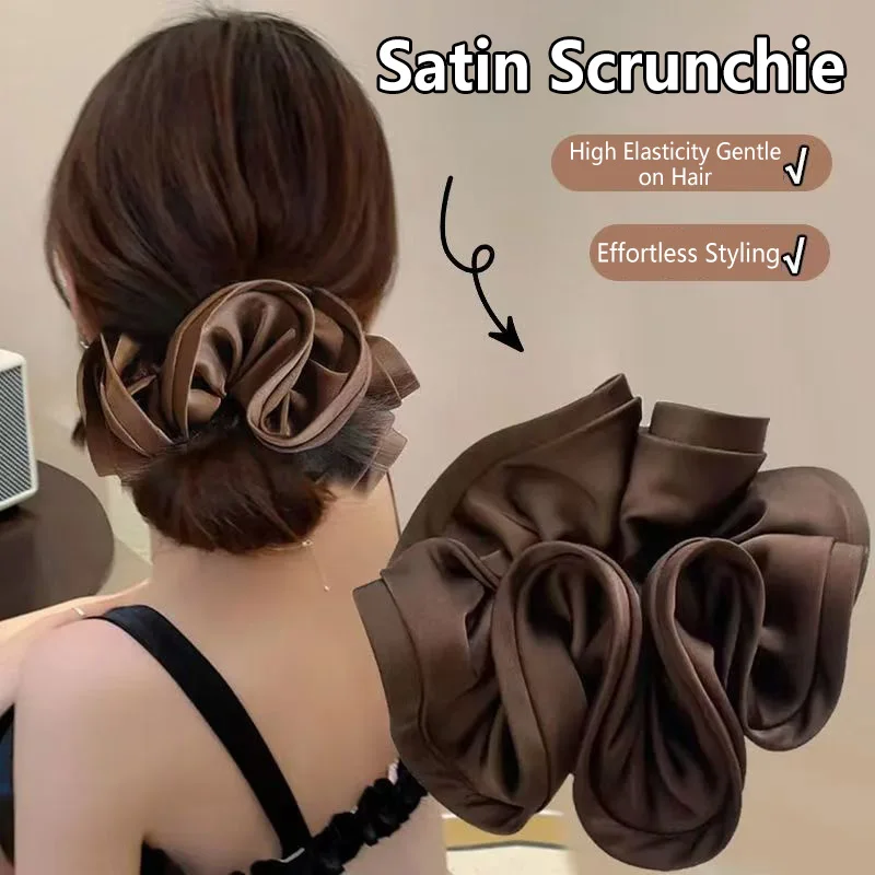 Nouveaux chouchous coréens en satin avec nœud pour femmes, grands élastiques à cheveux, attaches pour queue de cheval, accessoires capillaires élégants, nouveau style