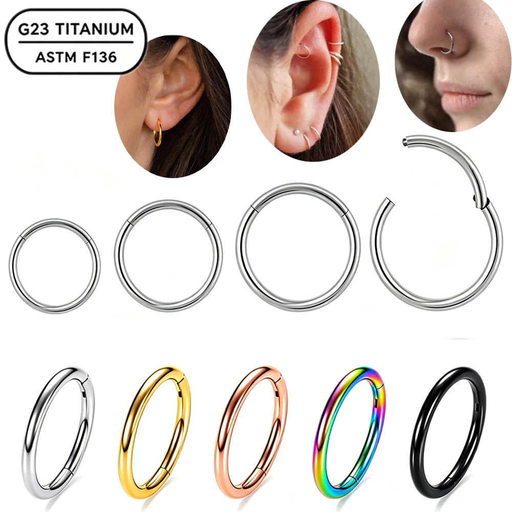 G23 Titanium 16G/18G/20G Mixed Color Hinged Segment Hoop Nose Ring For Women Men Cartilage Helix Septum Lip Ear Piercing Jewely