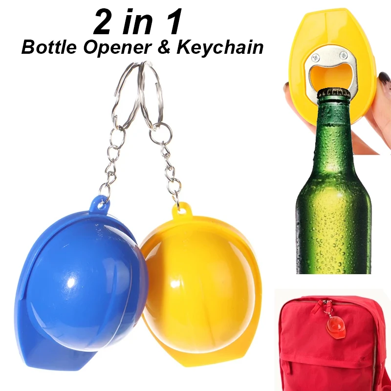 Novel Safety Helmet Shaped Keychain, Backpack Key Chain Pendant with Bottle Opener Function, Father's Day Gift