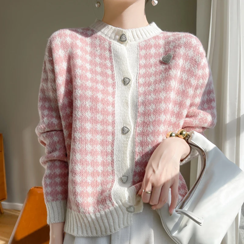

Ladies' Loose Knitted Woolen Open Cardigan ort Outerwear Casual Sle Geometric Pattern Sweater Spring Season Long Sve