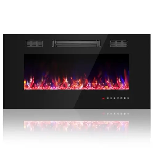 36 Inch Electric Fireplace with Crystal, Electric Fireplaces Insert, Wall Mounted/Recessed Fireplace with Remote