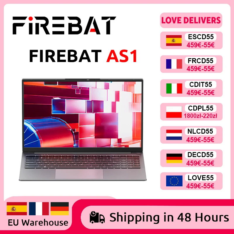Firebat AS1 AMD R5-7430U 2026 Nowy Laptop 6 rdzeni 15,6 cala 16GB DDR4 RAM 512GB SSD Do 4,3 GHz Notebook