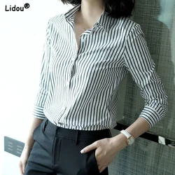 Thin Intellectual Spring Summer Button Striped Office Lady Business Casual Fashion Blouses Formal Long Sleeve Women's Clothing