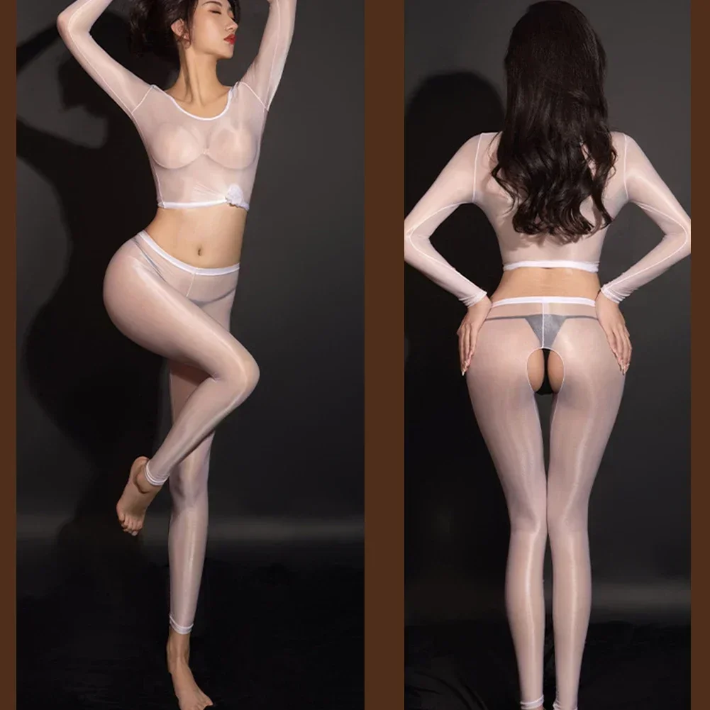 女性のためのセクシーなオープンクロッチパンスト,透明で伸縮性のあるランジェリー