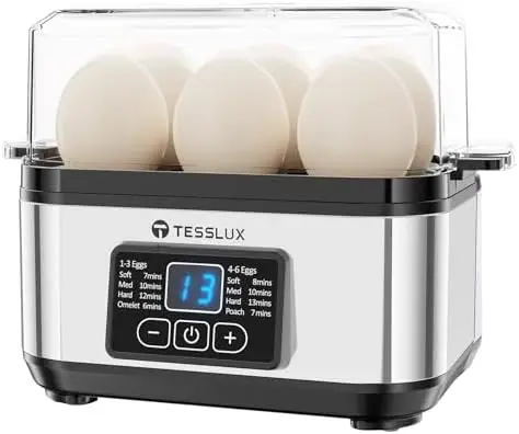 

Электрическая яйцеварка на 6 яиц для варки до созревания, пашот, яичницы и омлетов – с автоматическим отключением (серебристая)