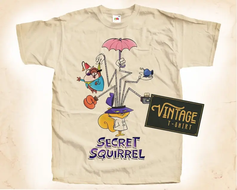 Secret Squirrel V1 T shirt Tee Natural Vintage Cotton Movie Poster Beige All Sizes