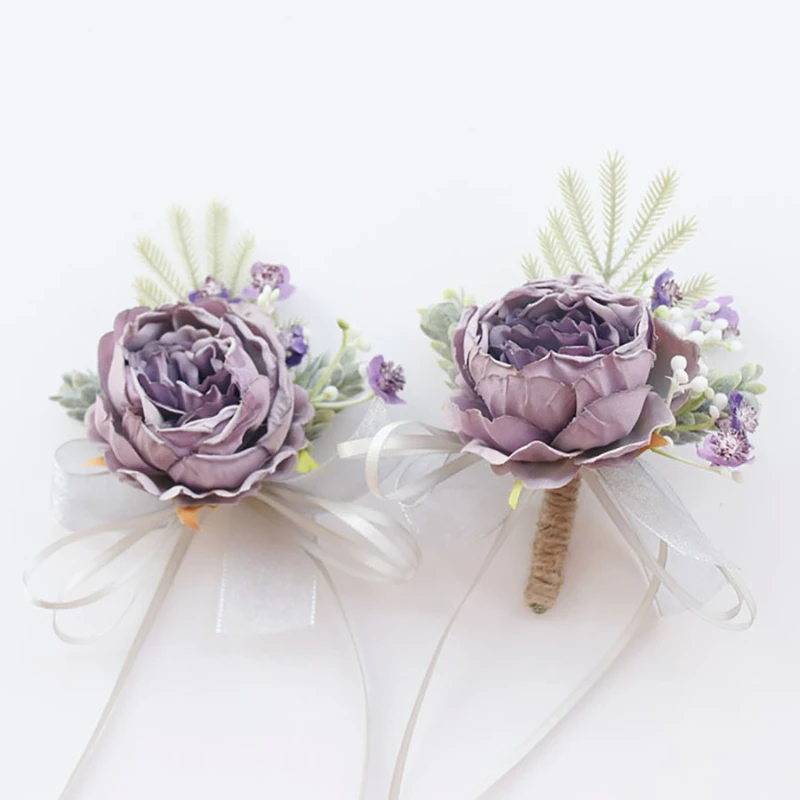 

*Rose Wedding Wrist Corsage And Boutonniere Set For Bride, Bridesmaid, Man, Groom, Red Rose Wedding Flowers Accessories