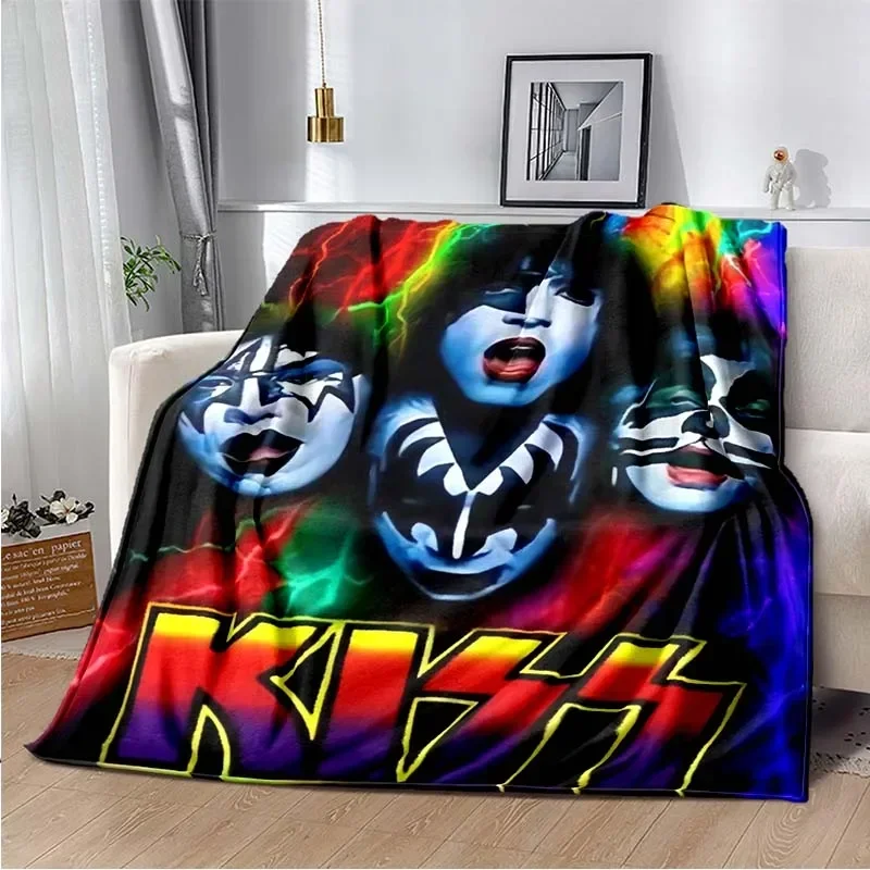 Kiss Band Logo Flannel Blanket Bed Cartoon Throw Soft Cartoon Printed Bedspread Sofa Picnic Blanket