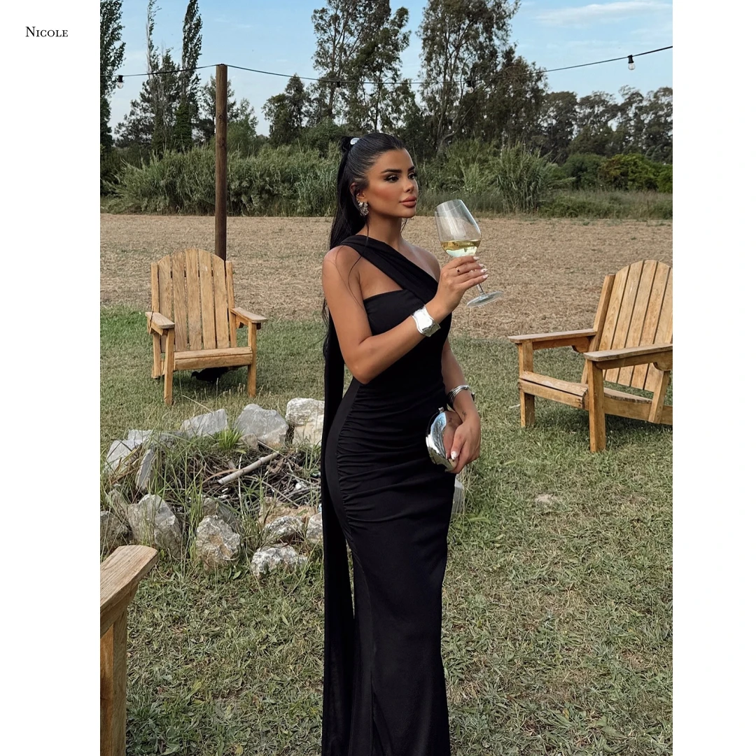 

Nicole Elegant Evening Party Dresses for Women Evening Dress Woman Line A Single-shoulder Sleeve Custom Made Flower Ball Gowns