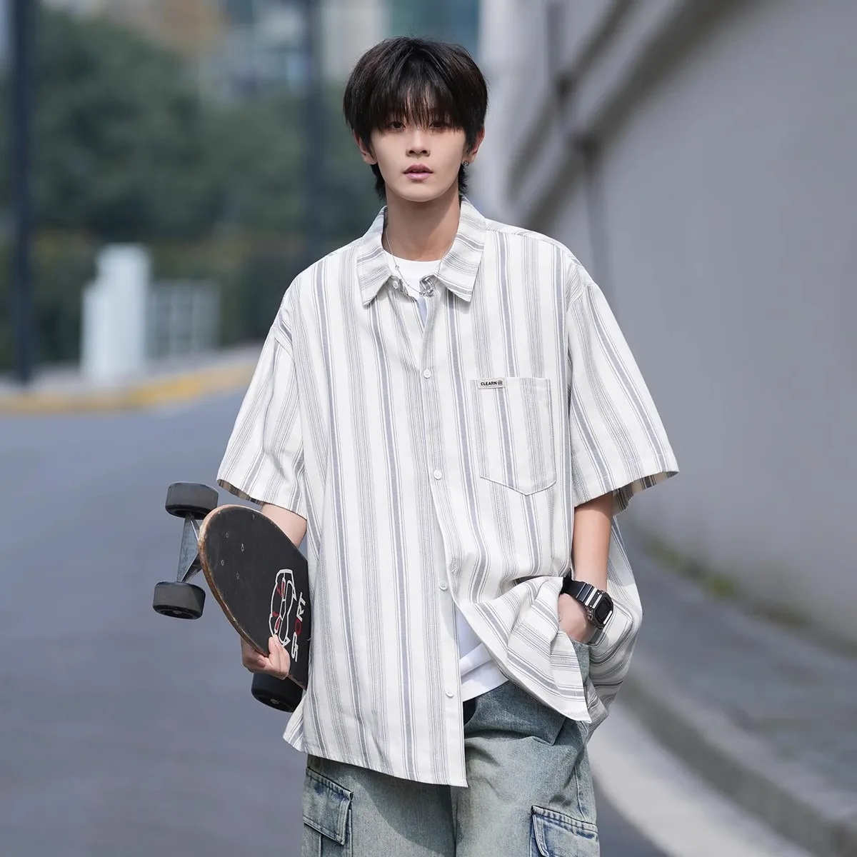 

Лето 2022, мужская полосатая ort Sve, повседневная солнцезащитная одежда, свободная посадка, молодежная одежда для путешествий, тонкая модель Cool Feeling