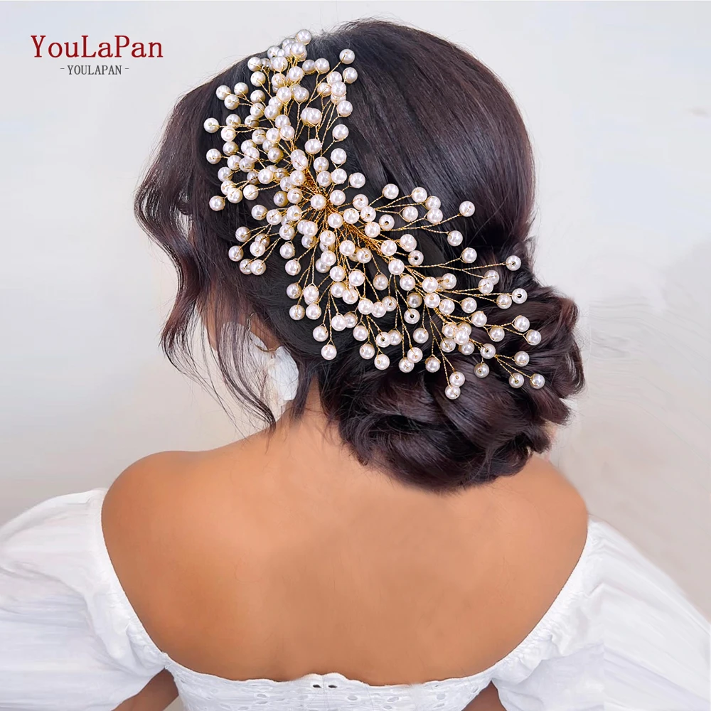 YouLaPan Bride Golden Color Headband Pearl Wedding Hair Accessories Women Headpieces Handmade Banquet Party Headdress HP754