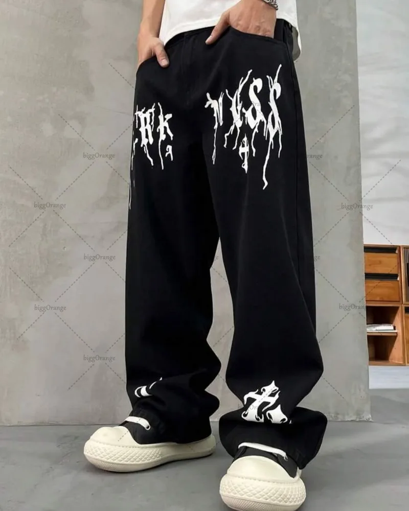 

American High Street Fashion Clothing Street Hip-hop Retro Harajuku Fashion Loose Jeans Men Casual Straight Wide-leg Pants Women