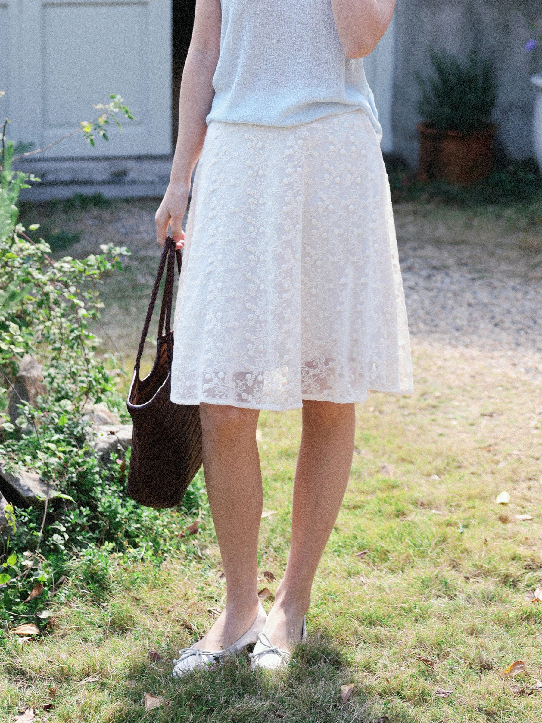 

MUNNS RUIXI Spring Outing Embroidered Lace A-Line Skirt High Waist Slimming Midi Skirt Women's Cotton Lace Skirt