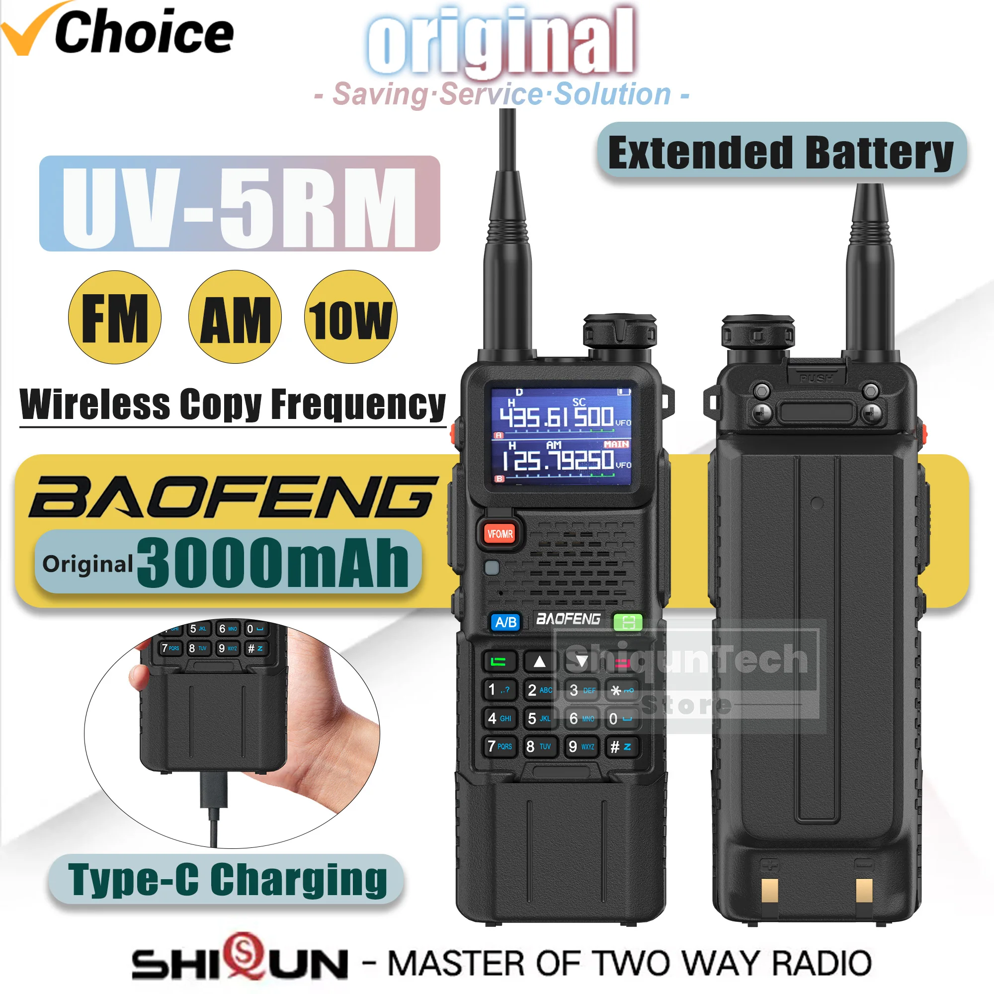 Baofeng UV-5RM Multi Band Walkie Talkie Original 3000mAh Extended Battery Air Band One Key Fast Frequency Copy 10W Vox FM Radios