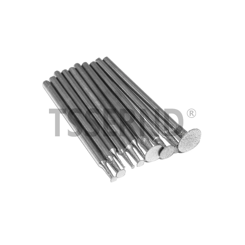10PCS 2.35mm Grinding Bit Accessory Ultra-Thin T Head Shank Diamond Mounted Point Stone Jade Carve Polish Engrave Tools Set