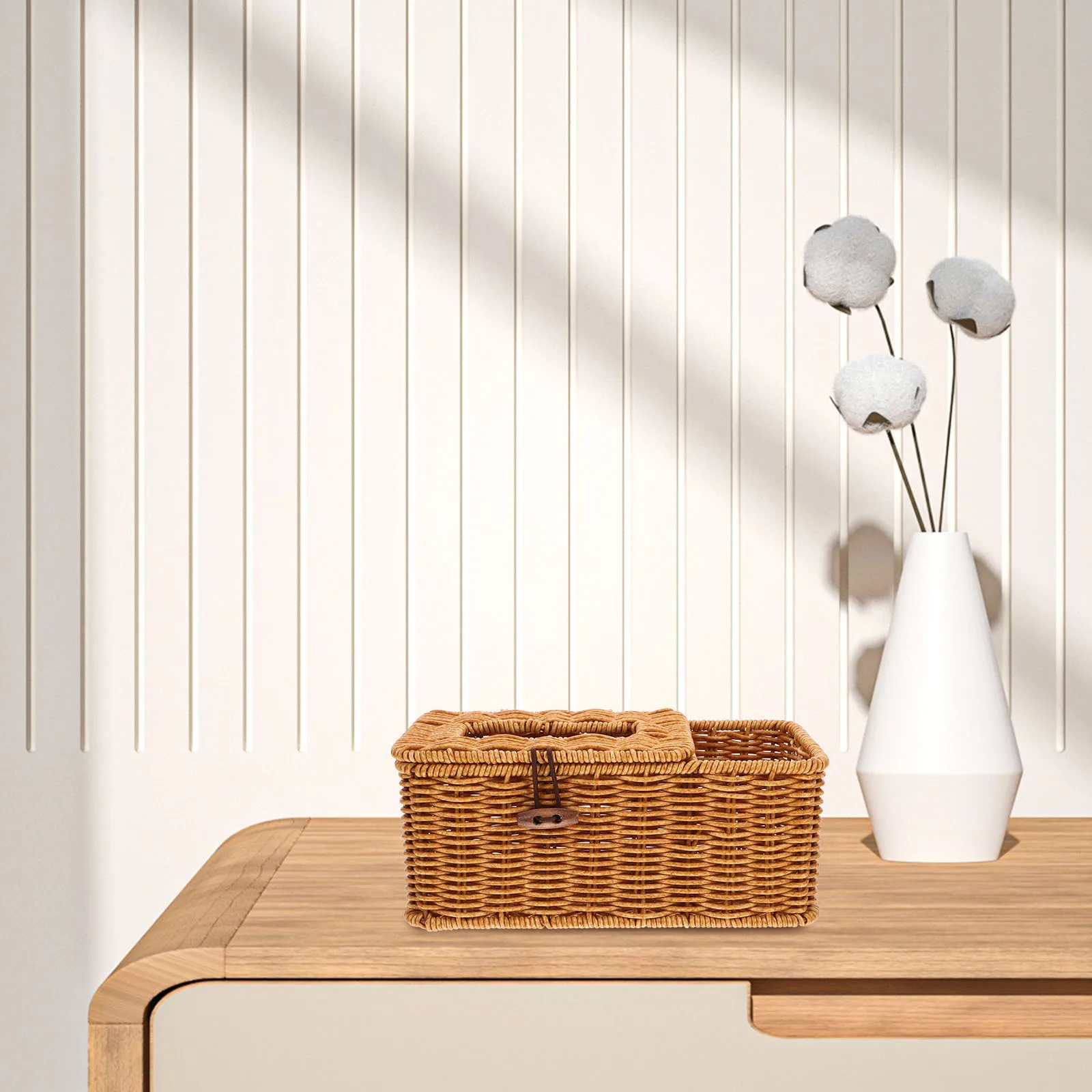 

1pcs Woven Box Holder Rustic Natural Desktop Napkin Container For Home Office Hotel Storage Tissue Organizer Household Tissue