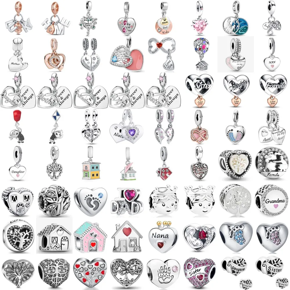 New925 siltring Forever Family Tree Happy Mom and Dad Sister Charm Bead fit Original Pandora bracciale gingillo gioielli da donna fai da te