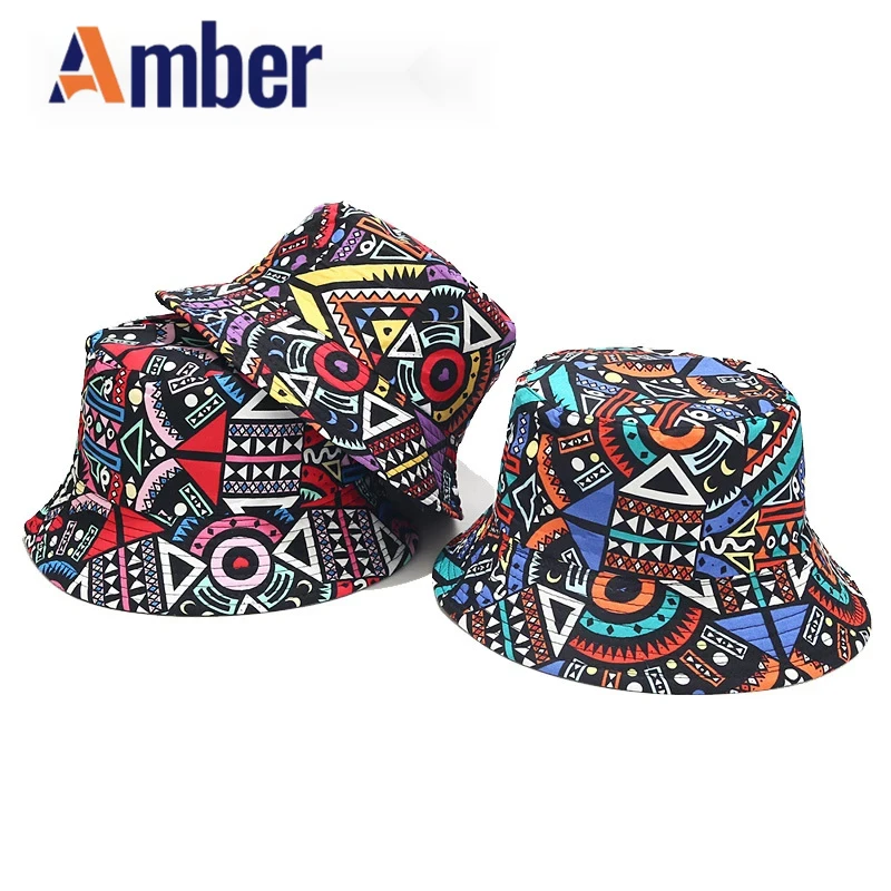 

Amber printed bucket hat vintage print bucket hats reversible fisherman hats cap man women unisex foldable retro hip hop