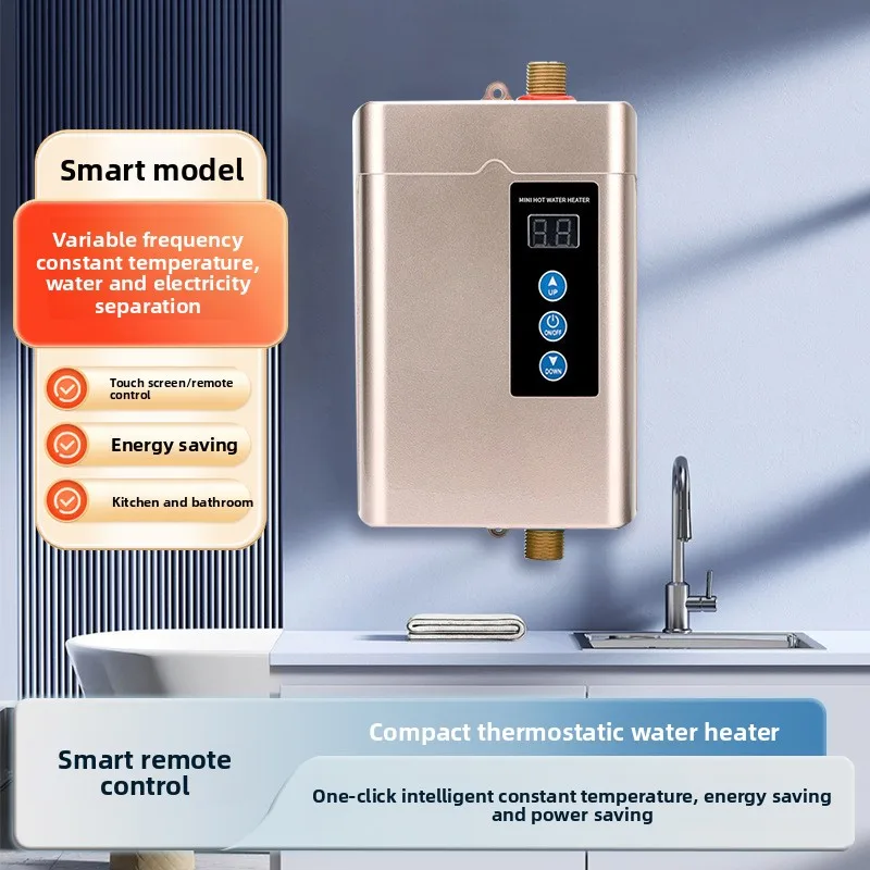 Variable Frequency Thermostatic Instant Water Heater, Quick Heating Mini Heater for Bathroom & Kitchen Household