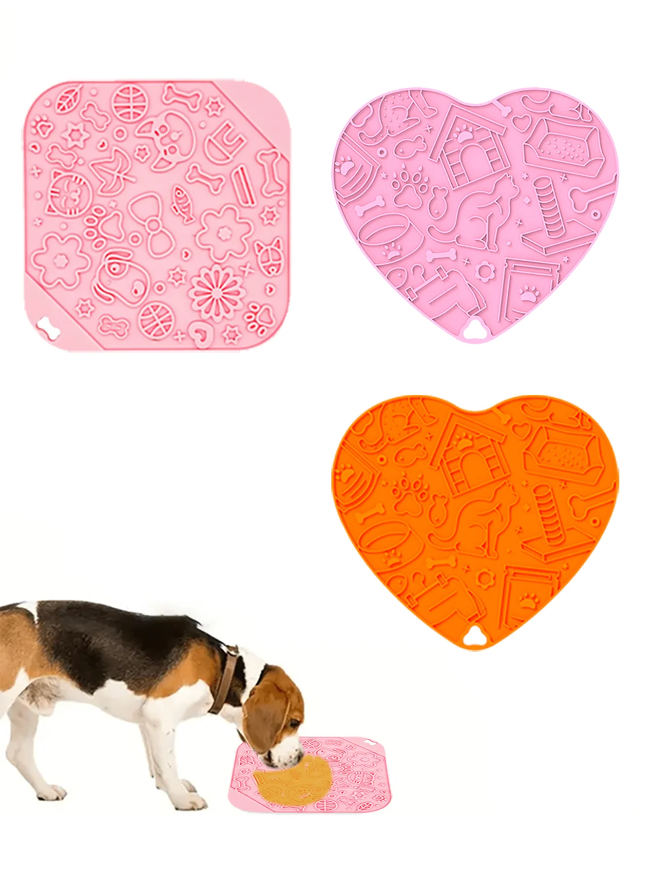 Square and heart-shaped dog and cat licking pads, silicone slow food pads with suction cups, can relieve anxiety in dog licking