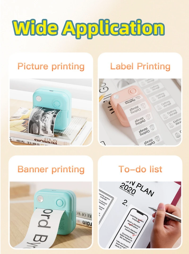 Portable Mini Thermal Printer Photo Label Text Code Price Tag Printing Wireless Bluetooth 203DPI No Ink Printing Handheld D3