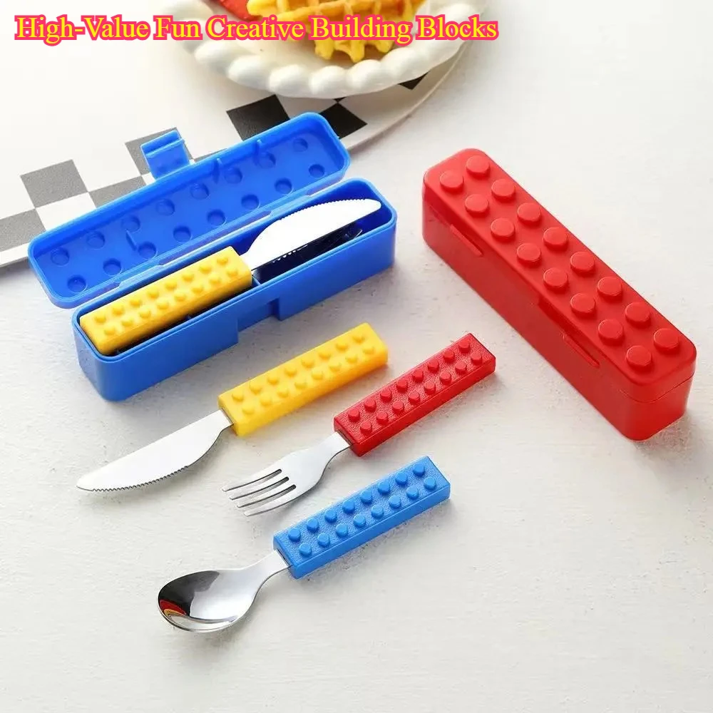 High-Value Fun Creative Building Blocks - Portable Cutlery Stainless Steel Fork Spoon Kitchen Set