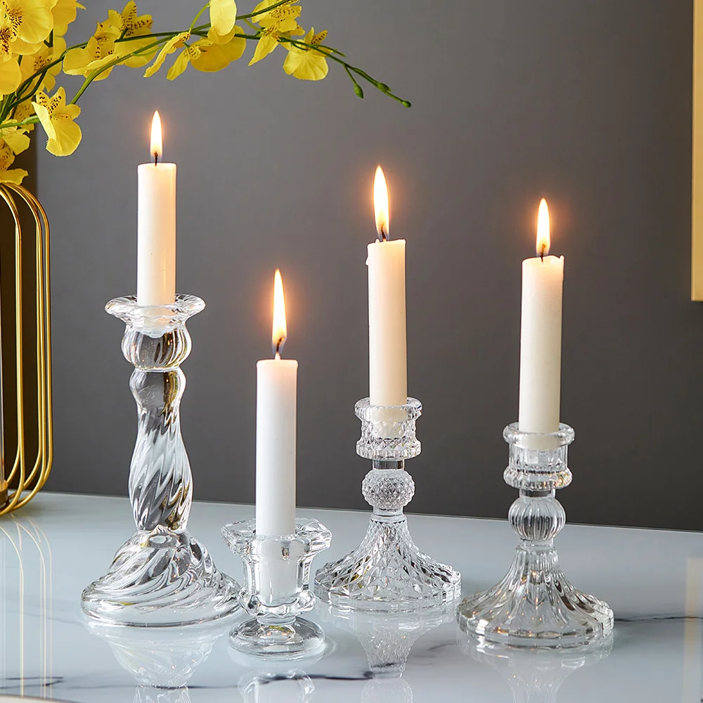 Novelty Glass Candles Holder Nordic Decor Candlestick Romantic Candle Stand Desk Accessories Wedding Centerpieces Ornament Gifts
