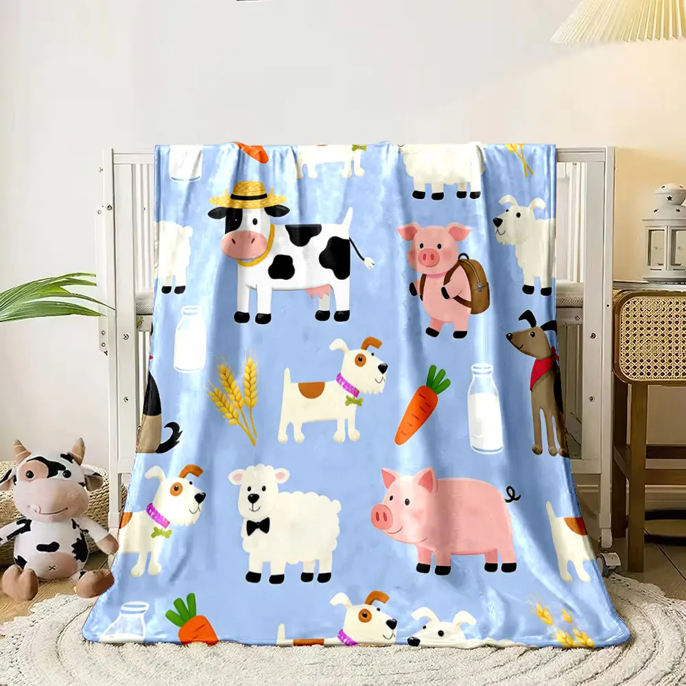 Various Cartoon Animals Print Blanket Warm Soft Fluffy Kids and Adults Sofa Bed Throw Blanket Outdoor Travel Camping RV