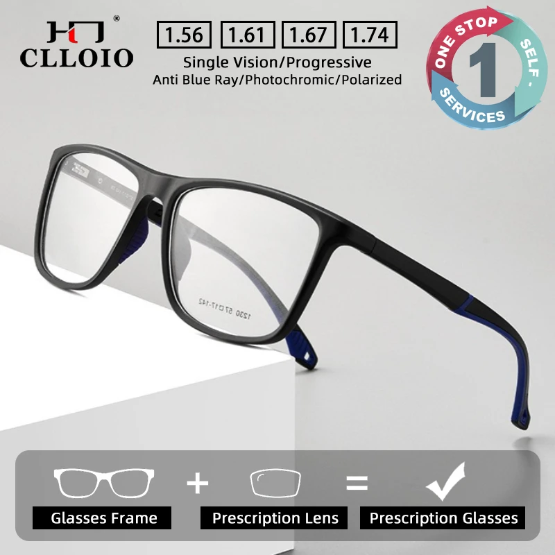 

CLLOIO Comfortable Ultralight Sporty Prescription Myopia Glasses For Tennis Basketball Cycling Men Progressive Reading Glasses